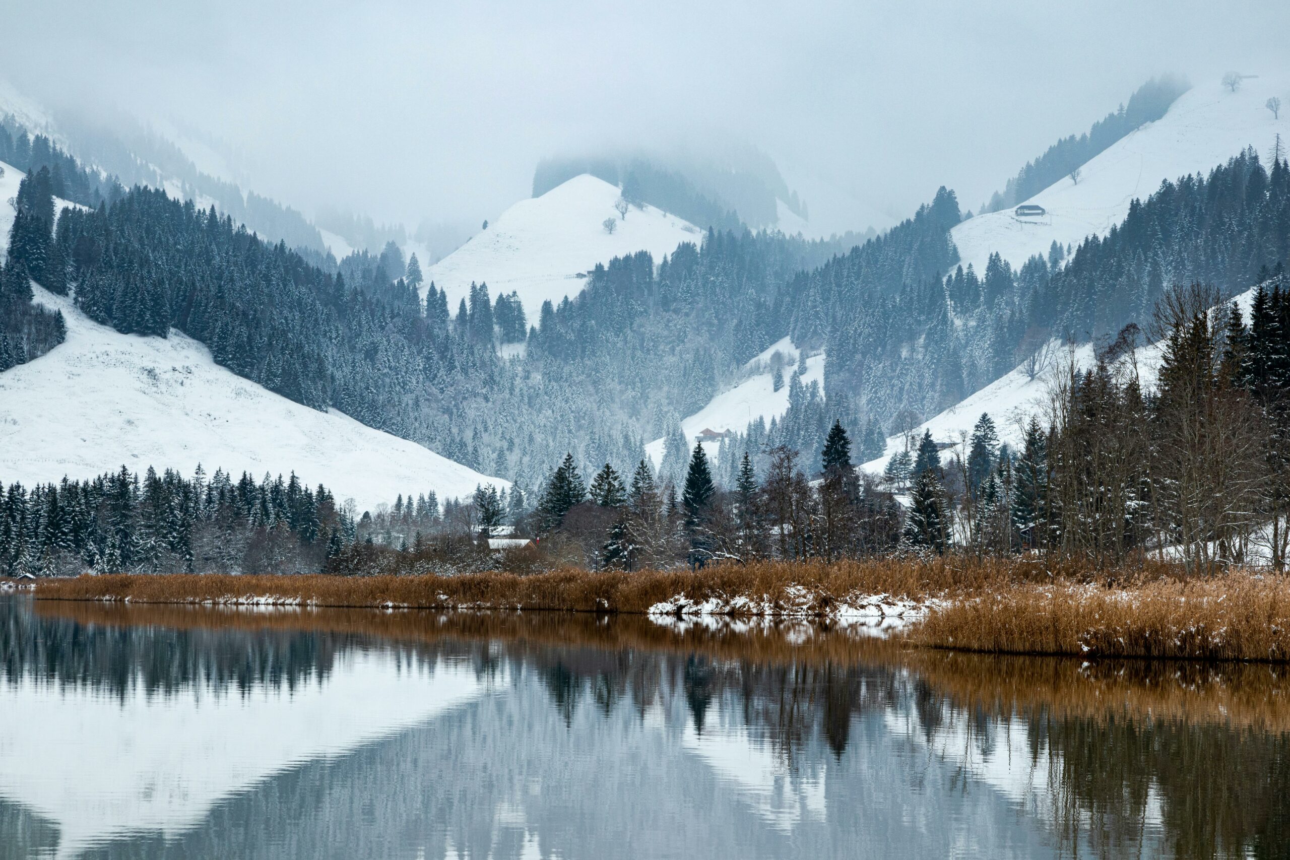 Location alpes s&eacute;jour au ski dans le Queyras avec lac gel&eacute;, for&ecirc;t de m&eacute;l&egrave;zes et montagnes enneig&eacute;es
